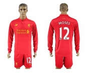 Liverpool #12 Moses Home Long Sleeves Soccer Club Jersey