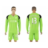 Liverpool #13 Manninger Green Goalkeeper Long Sleeves Soccer Club Jersey