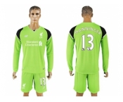 Liverpool #13 Manninger Green Goalkeeper Long Sleeves Soccer Club Jersey