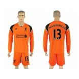 Liverpool #13 Manninger Orange Goalkeeper Long Sleeves Soccer Club Jersey