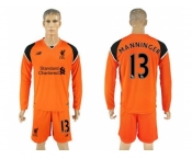 Liverpool #13 Manninger Orange Goalkeeper Long Sleeves Soccer Club Jersey