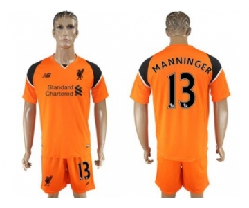 Liverpool #13 Manninger Orange Goalkeeper Soccer Club Jersey