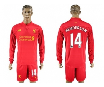 Liverpool #14 Henderson Home Long Sleeves Soccer Club Jersey1