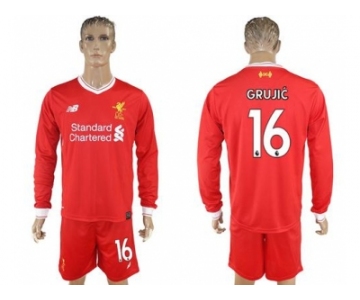 Liverpool #16 Grujic Home Long Sleeves Soccer Club Jersey