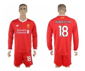 Liverpool #18 Alberto.M Home Long Sleeves Soccer Club Jersey