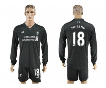 Liverpool #18 Moreno Away Long Sleeves Soccer Club Jersey