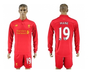 Liverpool #19 Mane Home Long Sleeves Soccer Club Jersey1