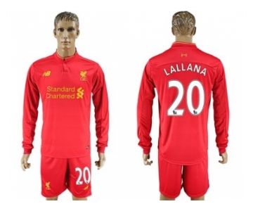 Liverpool #20 Lallana Home Long Sleeves Soccer Club Jersey1