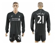 Liverpool #21 Lucas Away Long Sleeves Soccer Club Jersey1