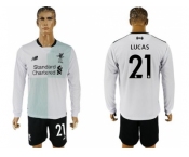 Liverpool #21 Lucas Away Long Sleeves Soccer Club Jersey