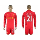 Liverpool #21 Lucas Home Long Sleeves Soccer Club Jersey1