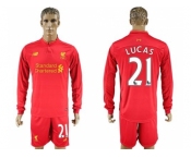 Liverpool #21 Lucas Home Long Sleeves Soccer Club Jersey1