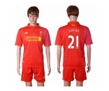 Liverpool #21 Lucas Red Home Soccer Club Jersey1