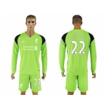 Liverpool #22 Mignolet Green Goalkeeper Long Sleeves Soccer Club Jersey