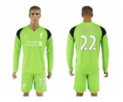 Liverpool #22 Mignolet Green Goalkeeper Long Sleeves Soccer Club Jersey