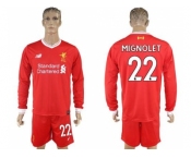 Liverpool #22 Mignolet Home Long Sleeves Soccer Club Jersey