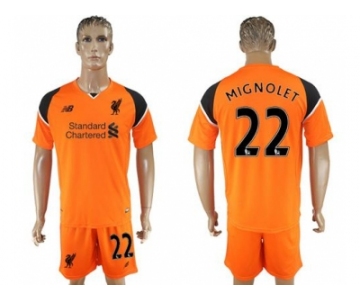 Liverpool #22 Mignolet Orange Goalkeeper Soccer Club Jersey