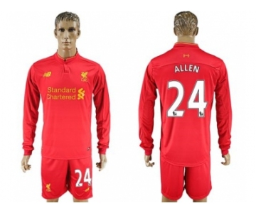 Liverpool #24 Allen Home Long Sleeves Soccer Club Jersey