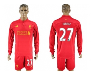 Liverpool #27 Origi Home Long Sleeves Soccer Club Jersey1