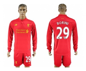 Liverpool #29 Borini Home Long Sleeves Soccer Club Jersey