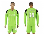 Liverpool #34 Bogdan Green Goalkeeper Long Sleeves Soccer Club Jersey