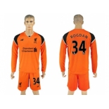 Liverpool #34 Bogdan Orange Goalkeeper Long Sleeves Soccer Club Jersey