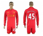 Liverpool #45 Balotelli Home Long Sleeves Soccer Club Jersey