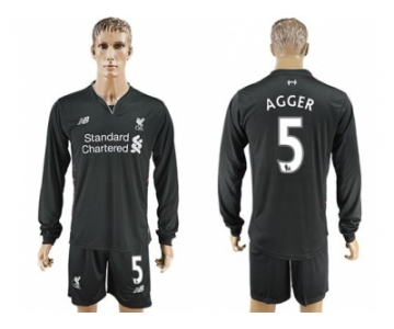 Liverpool #5 Agger Away Long Sleeves Soccer Club Jersey