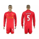 Liverpool #5 Agger Home Long Sleeves Soccer Club Jersey