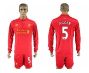 Liverpool #5 Agger Home Long Sleeves Soccer Club Jersey