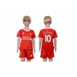 Liverpool #10 Coutinho Red Home Kid Soccer Club Jersey