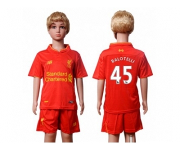 Liverpool #45 Balotelli Red Home Kid Soccer Club Jersey