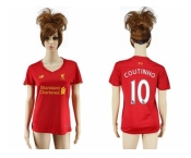 Women's Liverpool #10 Coutinho Red Home Soccer Club Jersey1