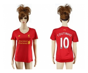 Women's Liverpool #10 Coutinho Red Home Soccer Club Jersey1