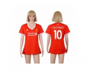 Women's Liverpool #10 Coutinho Red Home Soccer Club Jersey