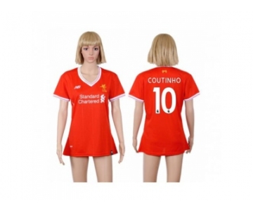 Women's Liverpool #10 Coutinho Red Home Soccer Club Jersey