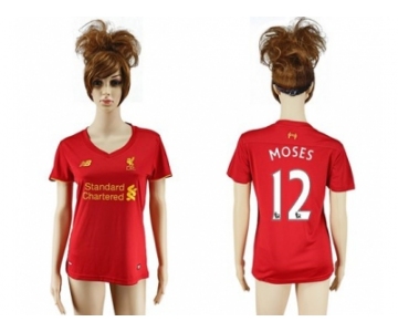 Women's Liverpool #12 Moses Red Home Soccer Club Jersey