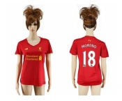 Women's Liverpool #18 Moreno Red Home Soccer Club Jersey