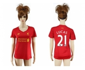 Women's Liverpool #21 Lucas Red Home Soccer Club Jersey1