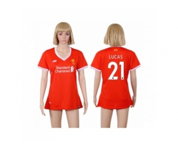 Women's Liverpool #21 Lucas Red Home Soccer Club Jersey