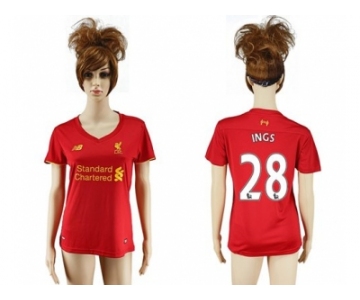 Women's Liverpool #28 Ings Red Home Soccer Club Jersey