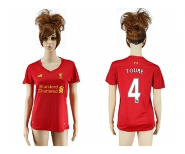 Women's Liverpool #4 Toure Red Home Soccer Club Jersey