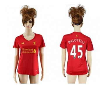 Women's Liverpool #45 Balotelli Red Home Soccer Club Jersey