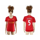 Women's Liverpool #5 Agger Red Home Soccer Club Jersey