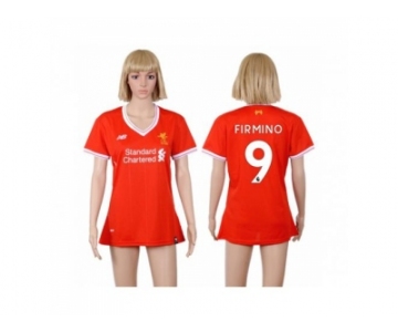 Women's Liverpool #9 Firmino Red Home Soccer Club Jersey