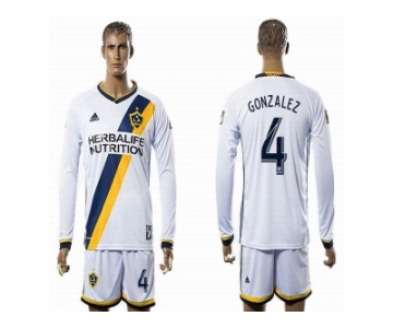 Los Angeles Galaxy #4 GONZALEZ White Home Long Sleeves Soccer Club Jersey