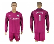 Manchester City #1 C.Bravo Away Long Sleeves Soccer Club Jersey