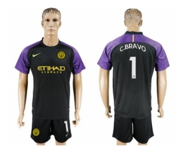 Manchester City #1 C.Bravo Black Goalkeeper Soccer Club Jersey