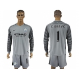 Manchester City #1 C.Bravo Grey Goalkeeper Long Sleeves Soccer Club Jersey