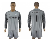 Manchester City #1 C.Bravo Grey Goalkeeper Long Sleeves Soccer Club Jersey